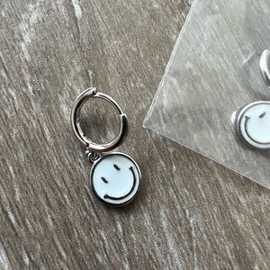 Cute White Smiley Trendy Dangle Charm Earrings Sterling Silver